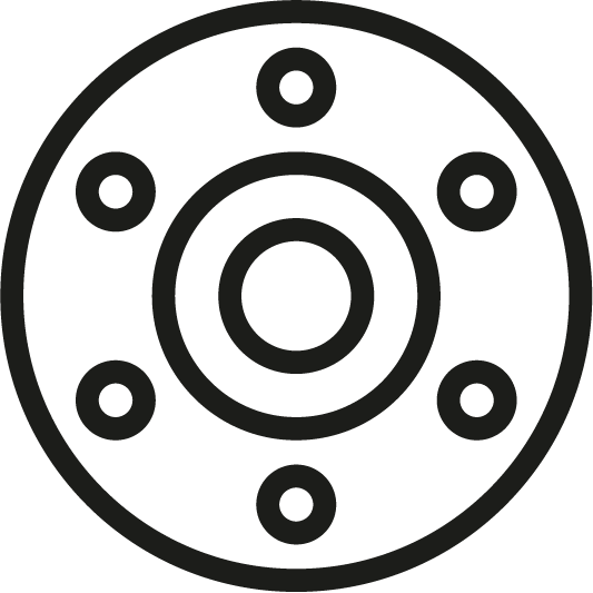 Icon of a circular metal bearing with holes, symbolizing galvanization, corrosion resistance, and durable construction