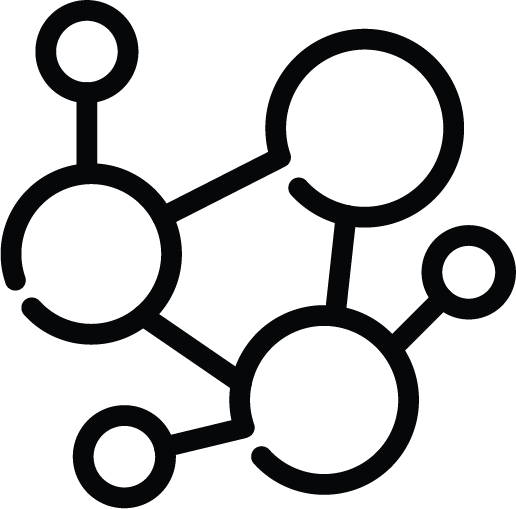 Icon of interconnected nodes, illustrating variety in trailer types, sizes, and finishes